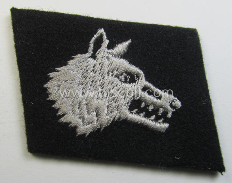 Superb - and truly very rarely found! - Waffen-SS so-called: 'RzM-styled', enlisted-mens'- (ie. NCO-) type collar-tab depicting a 'wolfshead' as was (presumably) intended for usage by soldiers ie. NCOs of the: 'Osttürkischer Waffen-Verband der SS'