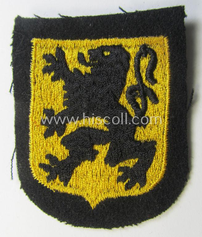 Superb - and very rarely encountered! - Waffen-SS, Belgian 'volunteer' arm-shield as was specifically intended for usage by soldiers (ie. NCOs) serving within the: '27. SS-Freiwilligen-Grenadier-Division' ('Langemarck')