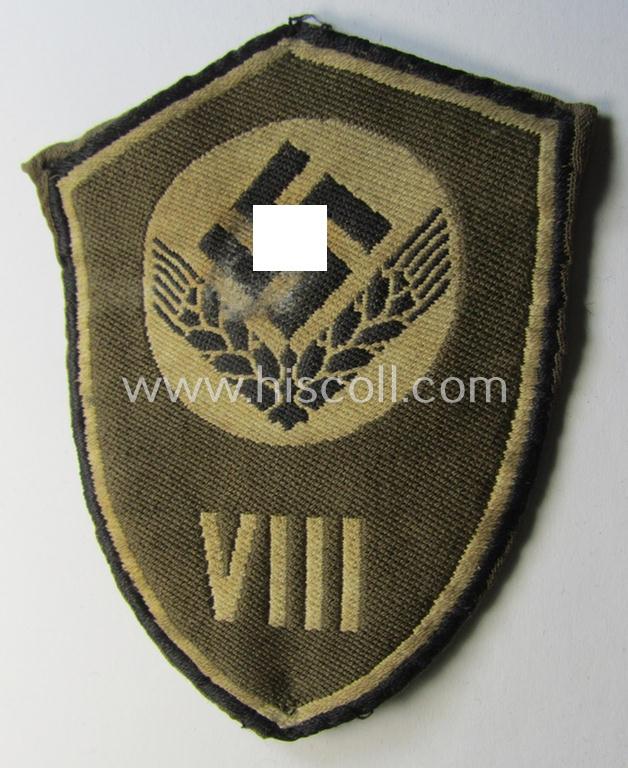Female-related, enlisted- (ie. NCO-) pattern-, so-called: 'RADwJ'-sleeve-badge (ie. 'Abzeichen des Reichsarbeitsdienst der weiblichen Jugend') being a clearly worn example as executed in the neat 'BeVo'-weave-pattern