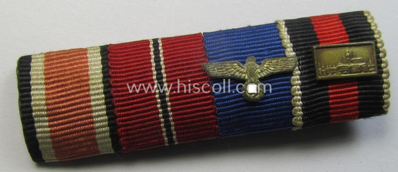 Superb, 4-pieced WH (Heeres o. KM) ribbon-bar (ie. 'Band- o. Feldspange') resp. showing the ribbons for an: 'EK II. Kl.', an: 'Ost'-medal, a: WH (Heeres) 'DA' (of the 4th class) and a: Czech 'Anschluss'-medal (with firmly-attached 'PB-Spange')