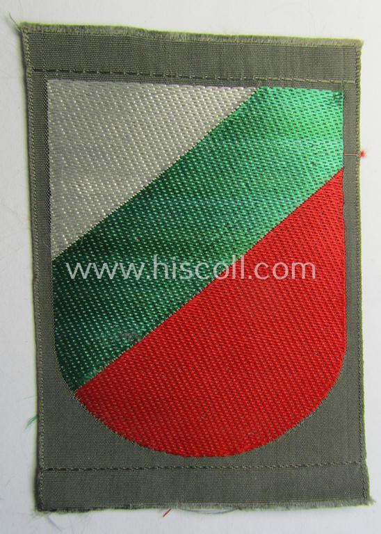 Attractive - and scarcely encountered! - German-produced, 'BeVo'-type armshield showing the coat of arms of Bulgaria (being a piece that was intended for a volunteer who served within the: 'Deutsche Wehrmacht')