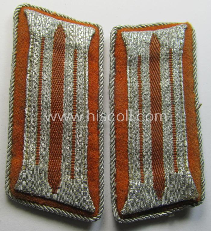 Fully matching - and clearly tunic-removed - pair of so-called: 'Schutzpolizei'-related, EM- (ie. NCO-) pattern collar-tabs (ie.: 'Kragenspiegel für Mannschaften u. Unteroffiziere der Gendarmerie')