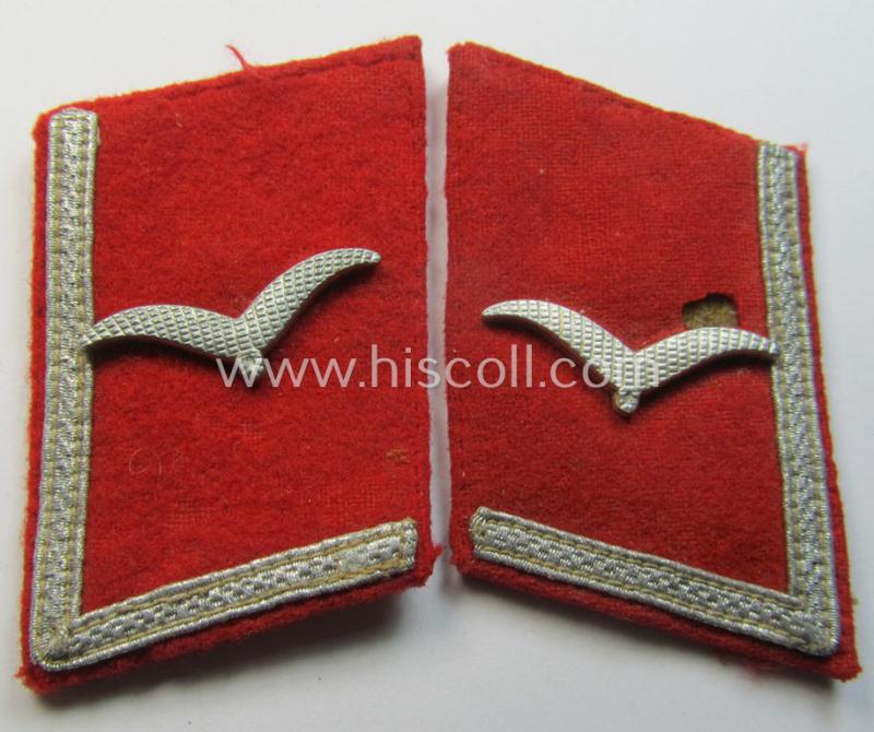 Attractive - and truly used! - pair of WH (Luftwaffe) enlisted-mens'- (ie. NCO-type-) collar-patches, as intended for a: 'Soldat der Flak-Artillerie-Truppen' (being of the specific model as intended for the great-coat ie. 'Mantel')