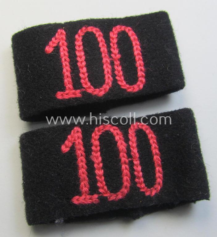 Pair of WH (Heeres) 'Panzer'-related, so-called: regimental shoulderstrap-'slip-ons' (ie. 'Schulterstück-Übershuben') as was specifically intended for usage by a: 'Soldat des Panzer-Regiments 100'