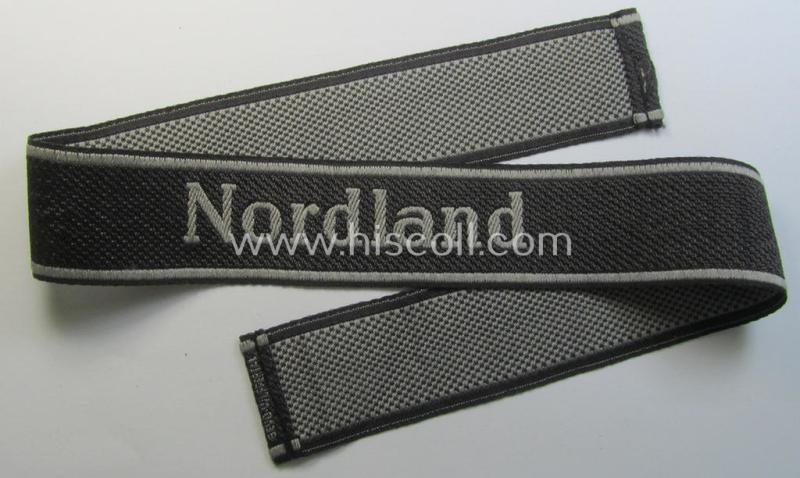 Superb, Waffen-SS 1943/44-pattern ie. 'BeVo'-woven cuff-title (ie. 'Ärmelstreifen') as was intended for a member serving within the the: '11. SS Freiwilligen Panzer Grenadier Division' (ie. 'Nordland')