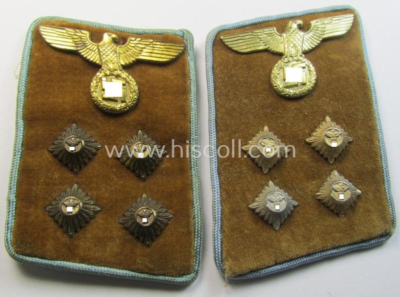 Fully matching pair of N.S.D.A.P.-type collar-patches (ie. 'Kragenspiegel für pol. Leiter') being a pair as was intended for an: 'N.S.D.A.P.-Gemeinschatsleiter' at 'Orts'-level that still retains its period-attached 'RzM'-etiket