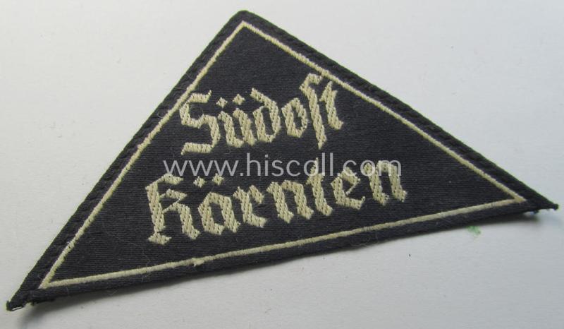 Attractive, 'HJ' ('Hitlerjugend') ie. 'BDM' ('Bund Deutscher Mädel') district-triangle (ie. 'Gebietsdreieck') entitled: 'Südost Kärnten' (being a clearly used example that is void of an 'RzM'-etiket)