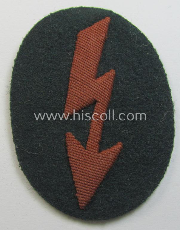 WH (Heeres) trade- and/or special-career-insignia ie. hand-embroidered 'signal-blitz' being a maker- (ie. 'CTG'-) marked example as was specifically intended for a soldier within the: 'Kradschützenbtle. der Pz. Div. u. Inf. Divisione (mot.)'