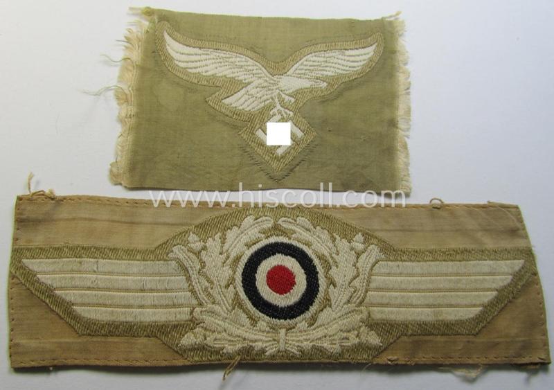 Stunning - partly used! - example of the WH (Luftwaffe) neatly 'BeVo'-woven- and/or 'tropical-issued' cap-eagle and cocarde-set as was specifically designed for usage onto the tropical LW so-called: 'Hermann Meyer'-field-caps