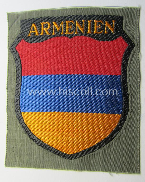 Attractive, 'BeVo'-type armshield entitled: 'Armenien' (being a 'virtually mint- ie. unissued' example as intended for a volunteer who served within the 'Deutsche Wehrmacht' ie. within the 'Armenisches Legion')