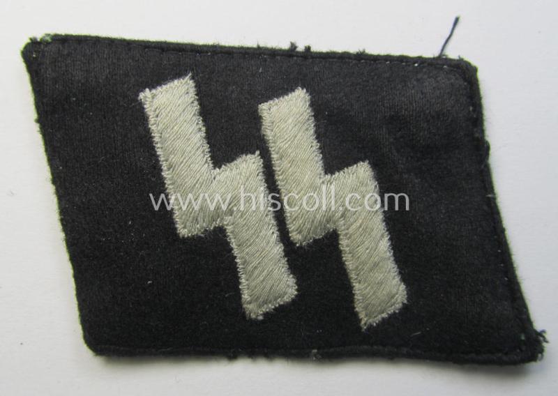 Attractive - and clearly used! - Waffen-SS - so-called: 'RzM'-styled, enlisted-mens'- (ie. NCO-) type so-called: 'runes'-collar-tab as was intended for usage by the soldiers (ie. NCOs) of the Waffen-SS throughout the war