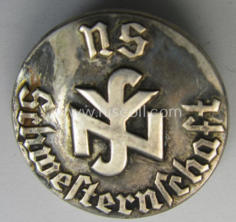 Superb - and actually rarely encountered! - so-called: N.S.S. (ie. 'Nationalsocialistische Schwesternschaft') membership-badge as executed in genuine '800'-marked genuine-silver as was specifically intended for: 'Lernschwester und Anwärterinnen'