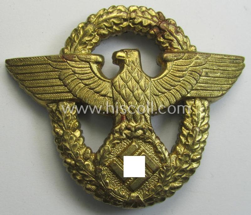 Superb - bright-golden-toned- and/or aluminium-based - 'Polizei'-visor-cap eagle being a maker- (ie. 'H&B'-) marked example as was intended for usage on the various: 'Wasserschützpolizei' (or: general-officers') visor-caps (ie. 'Schirmmützen')
