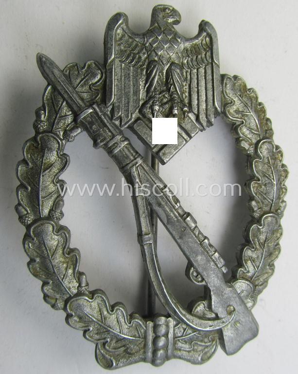 'Infanterie Sturmabzeichen in Silber' (or: silver-class infantry-assault-badge ie. IAB) being a non-maker-marked, so-called: 'solid-back'-example as was (I deem) produced by the: 'Alois Rettenmaier'-company