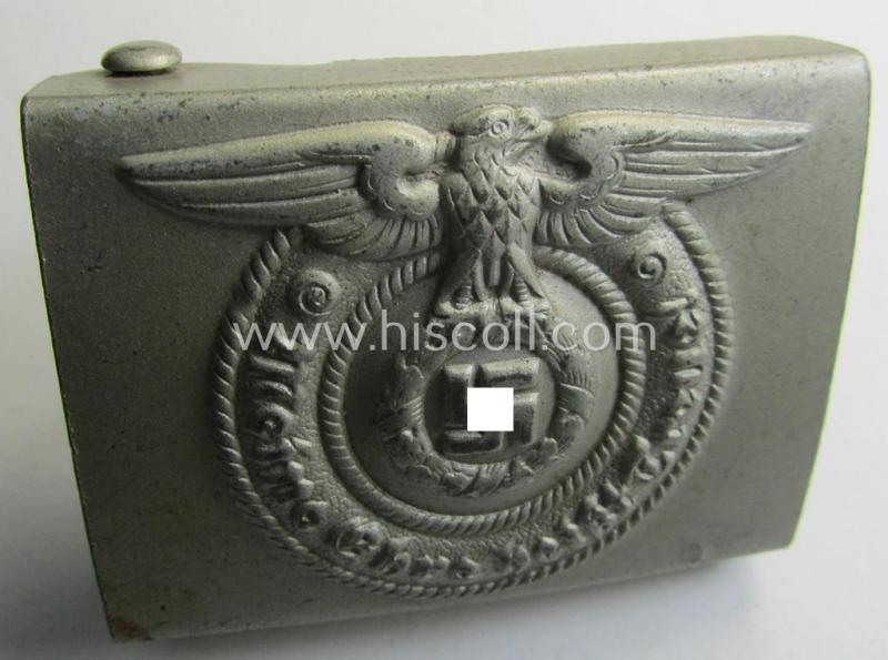 Stunning - and almost mint! - Waffen-SS enlisted-mens'- (ie. NCO-) type belt-buckle (being a typical, unmarked and typical steel-based: 'Overhoff & Cie'-example) that comes in a surely issued- albeit  hardly used- nor worn-, condition