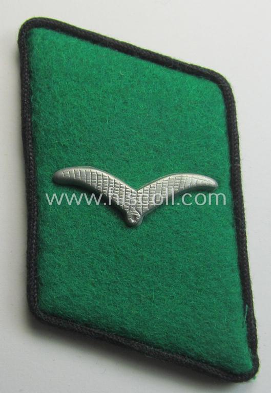 Attractive - albeit regrettably single! - bright-green-coloured- (and/or black-piped) WH (Luftwaffe) collar-patch (ie. 'Kragenspiegel') as was intended for usage by a: 'Soldat der LW-Felddivisionen'