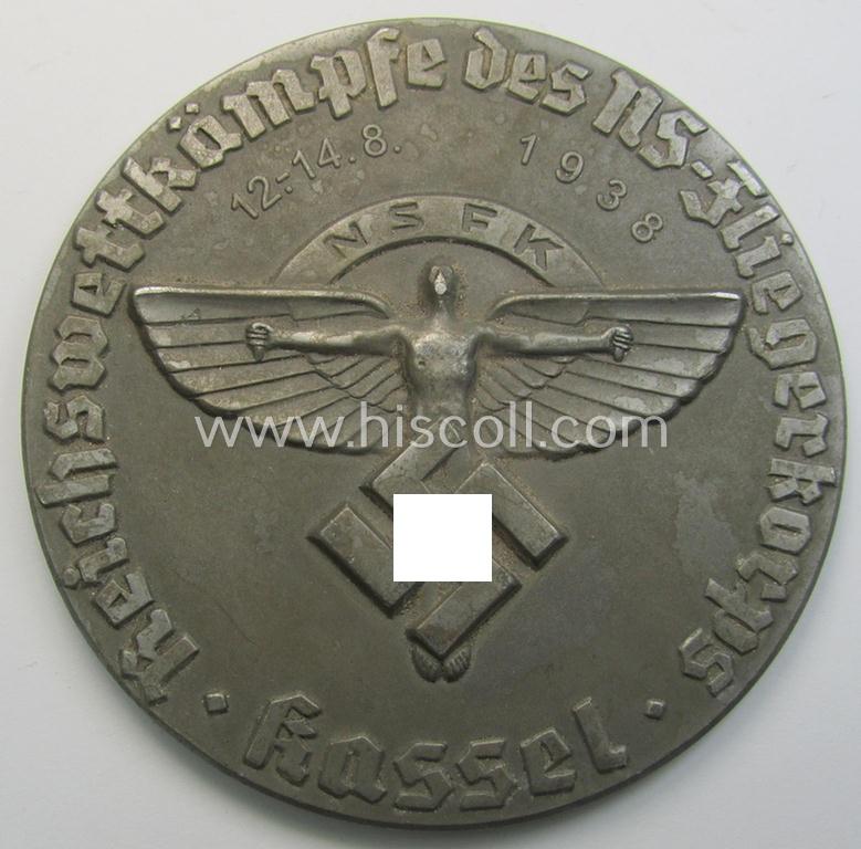 Unusual - and most certainly very decorative! - N.S.F.K.-related so-called: 'Silberne Teilnehmerplakette - Reichswettkämpfe des NS-Fliegerkorps - Kassel - 12.-14.-8-1938' being a nicely preserved example