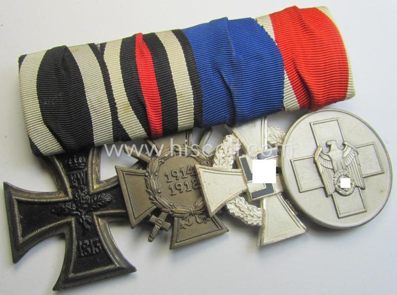 Attractive, 4-pieced medal-bar (ie. 'Ordenspange') being of the desirable 'detachable-pattern' showing various WWI- and/or TR-period awards and that comes as recently found