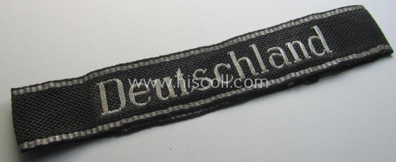 Stunning, officers-type Waffen-SS 1939/40-pattern cuff-title (ie. 'Ärmelstreifen') as executed in flat-wire 'BeVo'-weave-pattern (in Latin-styled script!) for an officer who served within the: SS-Rgt. 'Deutschland' (2. SS-Pz-Div. 