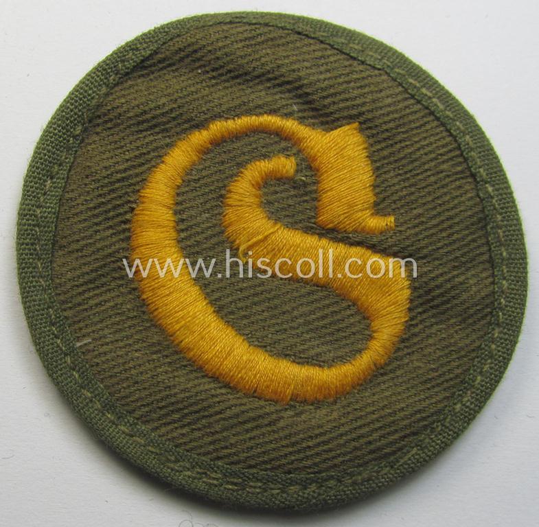 Attractive, WH (Heeres) 'tropical'-issue, trade- and/or special-career insignia (ie. machine-embroidered 'Laufbahn- o. Tätigkeitsabzeichen') as was intended for a: 'Schirrmeister' (or: equipment-administration staff-member ie. NCO)