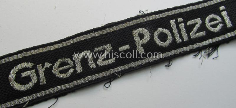 Attractive, officers'-type SS (ie. 'Sicherheitsdienst- o. SD'-) related cuff-title (ie. 'Ärmelstreifen') as executed in flat-wire 'BeVo'-weave-pattern (in Latin-styled script) for an officer who served within the: 'Grenzpolizei'