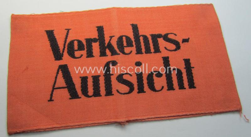 Attractive - and scarcely seen! - example of a WH (Heeres) related armband (ie. 'Armbinde') entitled: 'Verkehrs-Aufsicht' (being of the 'partly-woven'-type in a technique similar to the 'BeVo'-weave pattern)