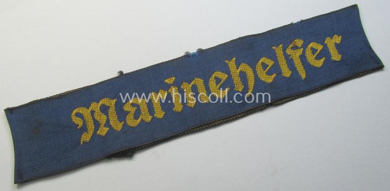 Attractive - cleary worn- and/or carefully tunic-removed! - WH (Kriegsmarine) enlisted-pattern and neatly 'BeVo'-woven cuff-title (ie. 'Ärmelstreifen') entitled: 'Marinehelfer' as worn by the various naval auxillary staff-members