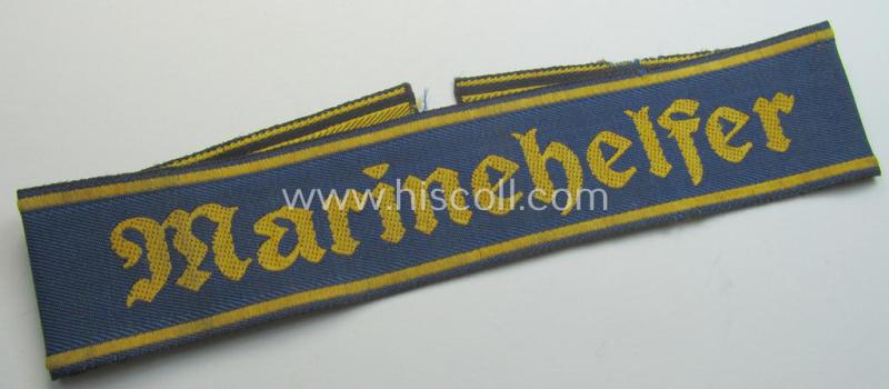 Attractive - cleary worn- and/or carefully tunic-removed! - WH (Kriegsmarine) NCO-pattern and neatly 'BeVo'-woven cuff-title (ie. 'Ärmelstreifen') entitled: 'Marinehelfer' as worn by the various naval auxillary staff-members
