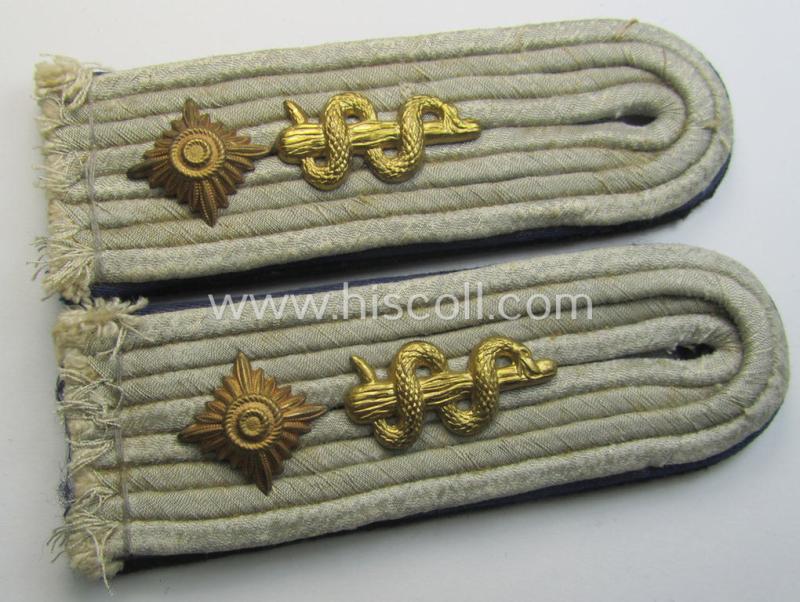 Attractive - and fully matching! - pair of Waffen-SS, 'cyphered' officers'-type shoulderboards as was intended for usage by an: 'Obersturmführer' (ie. lieutnant first-class) who served within the: 'Waffen-SS Sanitäts-Truppen'
