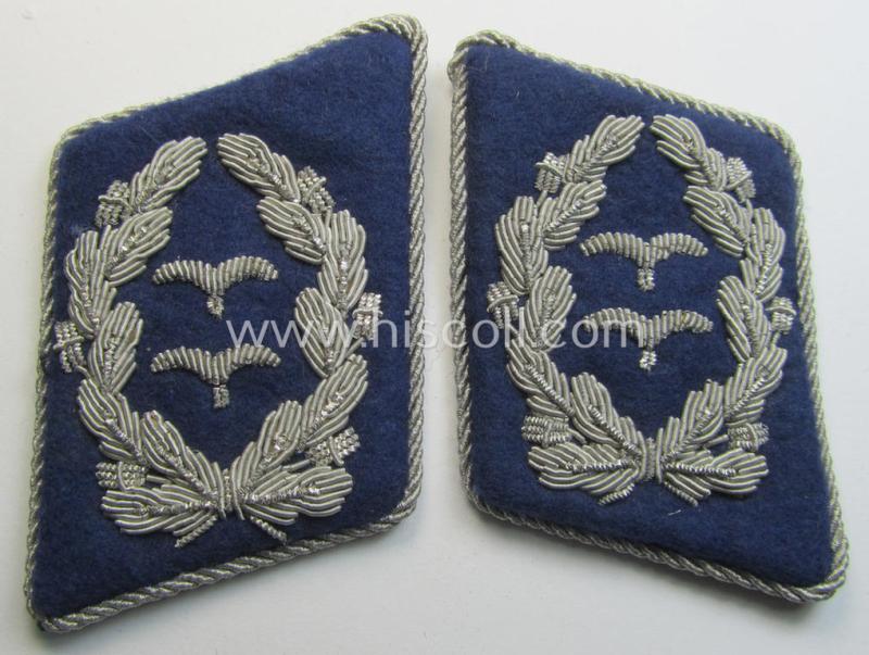 Superb - and fully matching! - pair of WH (Luftwaffe) officers'-type collar-patches (ie. 'Kragenspiegel für Offiziere') as executed in darker-blue-coloured wool as was intended for usage by an: 'Oberstleutnant o. Arzt der Sanitäts-Truppen'