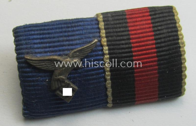 Neat, two-pieced WH (Luftwaffe) ribbon-bar (ie. 'Band- o. Feldspange') resp. showing the ribbons for a: WH (Luftwaffe) 'Dienstauszeichnung' (of the 4thclass) and a: Czech 'Anschluss'-medal