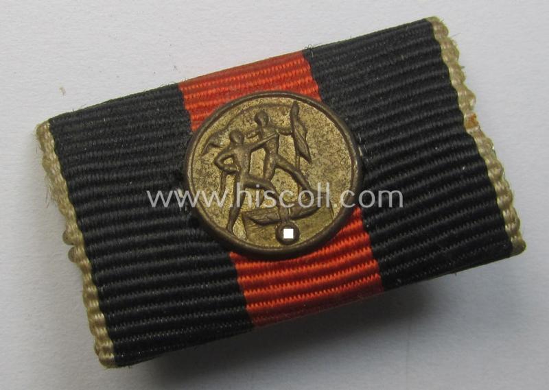 Neat, single-pieced WH (Heeres etc.) ribbon-bar (ie. 'Band- o. Feldspange') that is showing the ribbon for a Czech 'Anschluss'-medal (and having a detailed- and smaller-sized miniature-medal period-attached)