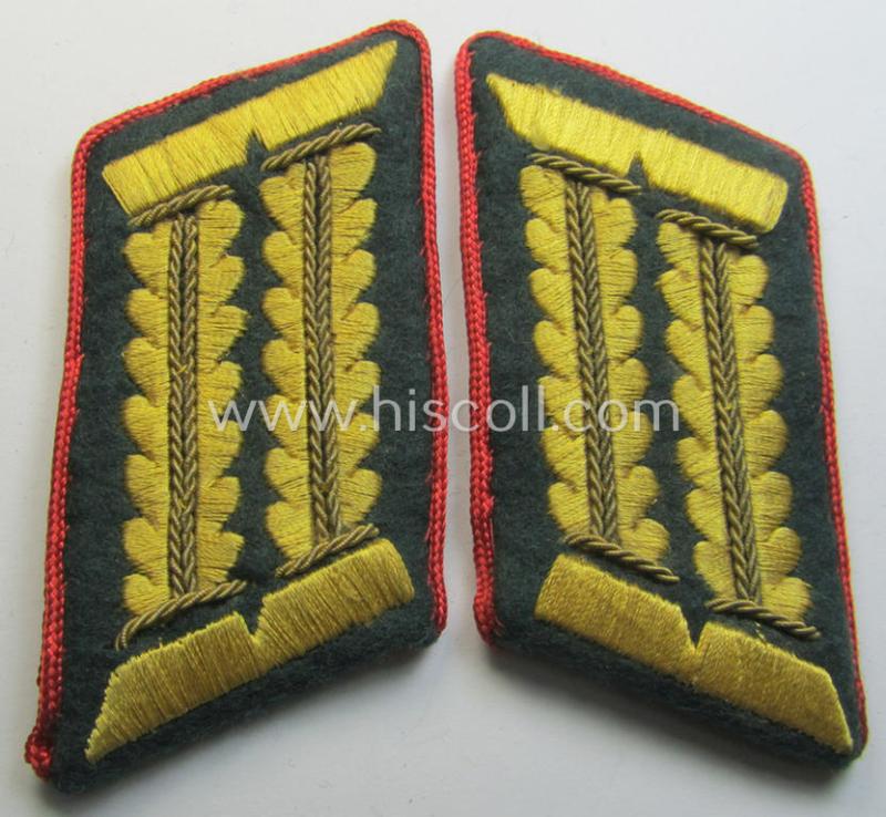 Superb - and fully matching and/or scarcely encountered! - pair of WH (Heeres) machine-embroidered, high-ranked officers'-type collar-patches as was intended for - and with certainty worn by! - a: 'Wehrmachtsbeamte des höheren Dienstes'