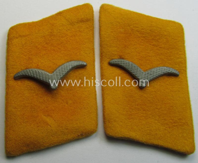 Fully matching pair of WH (Luftwaffe) golden-yellow-coloured, EM- (ie. NCO-) type collar-patches (ie. 'Kragenspiegel') as was intended for usage by a member serving within a: 'Flieger- o. Fallschirmjäger' regiment ie. unit