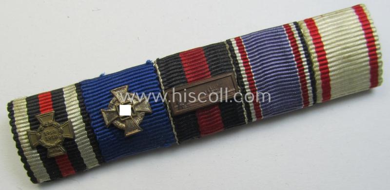 Attractive, 5-pieced, WWI- (ie. WWII-) period ribbon-bar (ie. 'Feld- o. Bandspange'), showing the ribbons for (amongst others) a: 'FKK 1914-18 ohne Schw.', a: 'TD Ehrenzeichen 2. Kl.' and a Czech Anschluss-medal with attached 'PB'-Spange