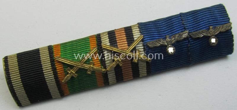 Attractive, 5-pieced WWI-period (ie. WH) 'Feld- o. Bandspange' showing resp. the ribbons for a: WWI-period 'EK II. Kl.', a: Baden 'Zähringer Löwe'-award, a: 'FKK 14-18 mit Schw.' and two WH (Heeres) 'Dienstauszeichnungen 4. u. 2. Stufe'