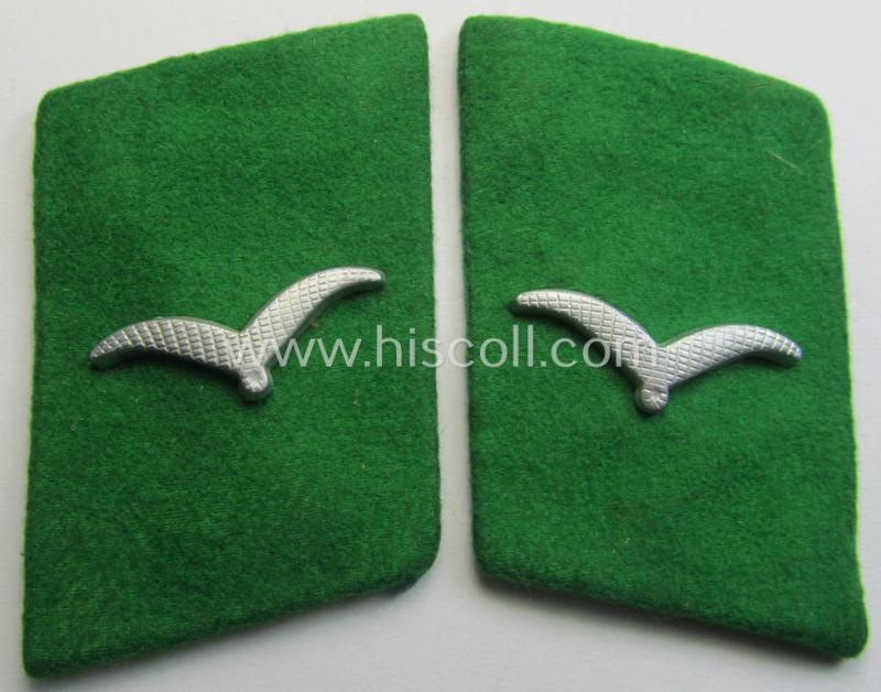 Attractive - fully matching and with certainty scarcely found! - bright-green-coloured pair of WH (Luftwaffe) EM/NCO-pattern collar-patches (ie. 'Kragenspiegel') as was intended for usage by a: 'Soldat der LW-Felddivisionen'