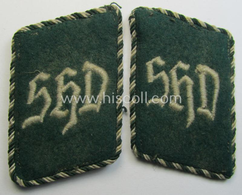 Superb - and fully matching! - darker-green-coloured- and/or woolen-based EM- (ie.NCO-) type collar-patches (ie. 'Kragenspiegel für Manns. u. Uffz.') as was specifically intended for staff serving within the: 'Sicherheits- u. Hilfsdienst o. SHD'