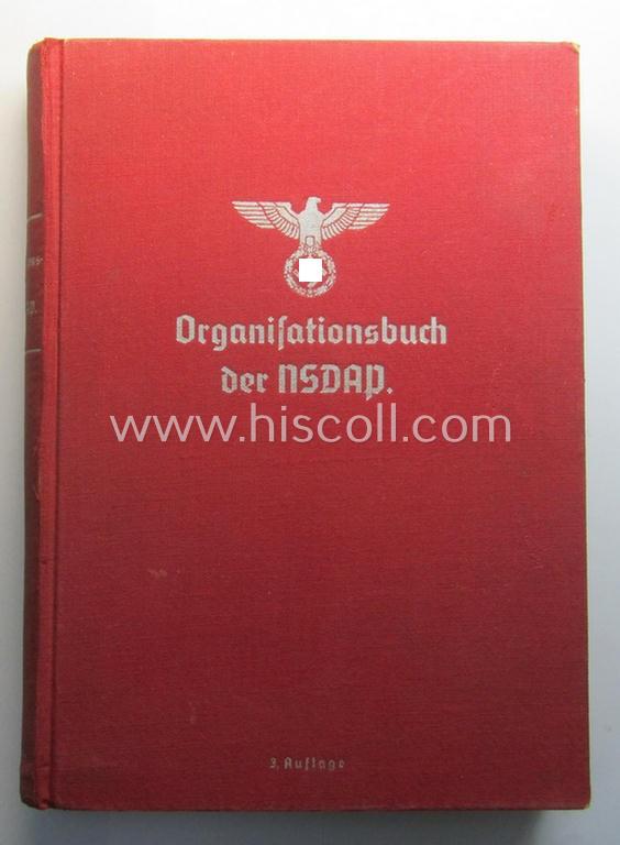 Superb, TR-period reference-work entitled: 'Organisationsbuch der N.S.D.A.P.' being an example of the 3rd edition that was published in the year: '1937' and that comes in an overall very nice- (albeit moderately used- ie. read-), condition