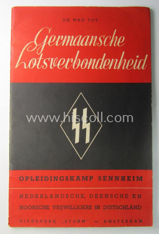 Attractive, Waffen-SS- (ie. Dutch volunteer-) related soft-covered booklet entitled: 'De weg tot Germaansche Lotsverbondenheid - Opleidingskamp Sennheim' (published around 1941) and that comes in an overall very nice and/or fully undamaged condition