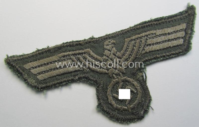 Attractive - and clearly used and carefully 'cut-out-of-a tunic'! - WH (Heeres) breasteagle (ie. 'Brustadler für Mannschaften u. Unteroffiziere') being of the 'last-ditch'- (ie. later-war-period-) and/or machine-embroidered-pattern