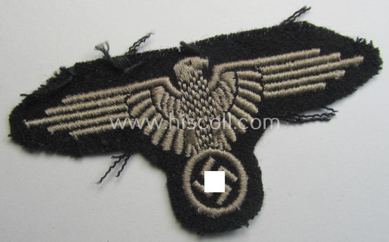 Attractive - and clearly worn! - example of a mid- (ie. later-war-) pattern, 'SS' (ie. 'Waffen-SS') so-called: 'RzM-style' enlisted-mens'-/ie. NCO-pattern arm-eagle as was intended for usage by the various Waffen-SS troops throughout the war