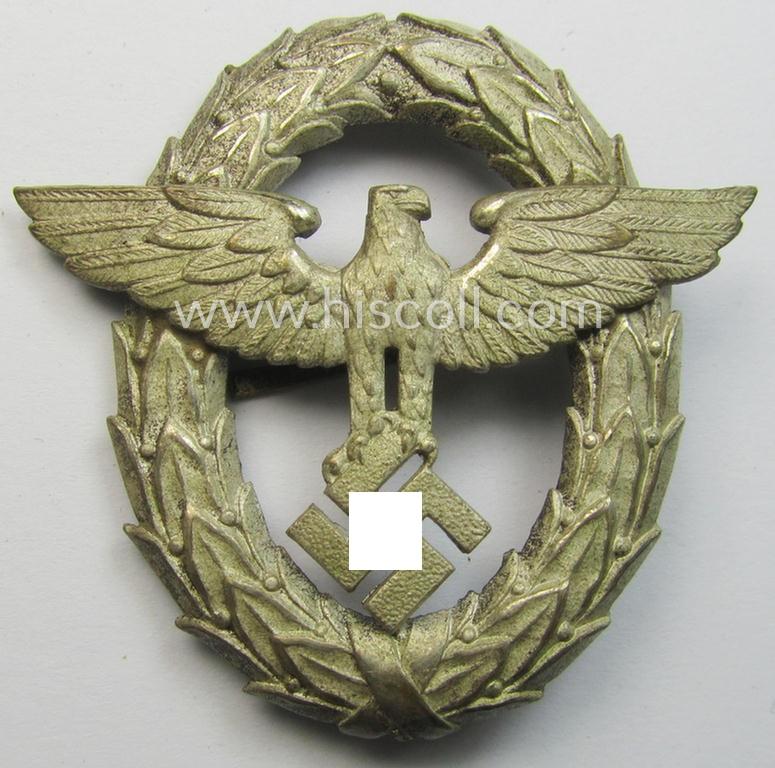 Neat - early-period- and silvered 'Buntmetall'-based! - 'Polizei'- (ie. police) visor-cap eagle being a silver-coloured- and/or non-maker-marked example as was intended for usage on the various 'Polizei' (ie. police) visor-caps