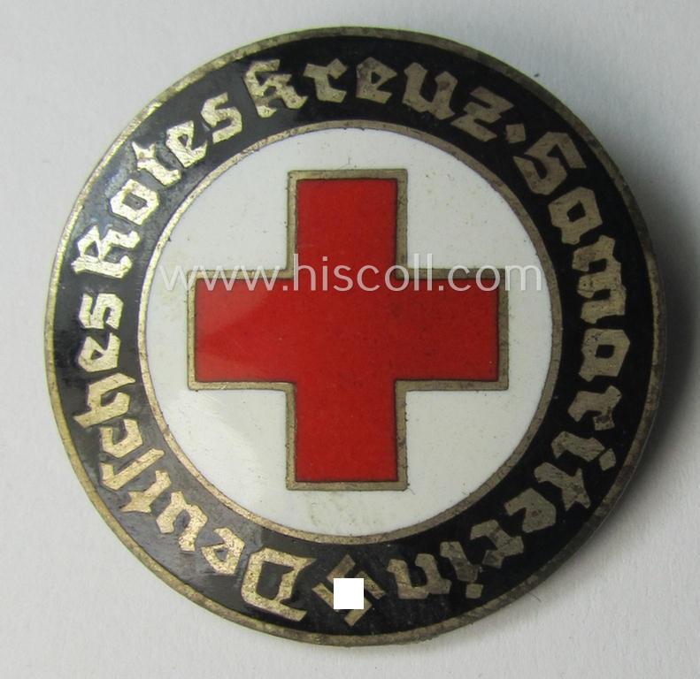 Neat - and actually scarcely encountered! - DRK (ie. 'Deutsches Rotes Kreuz' or German Red Cross) so-called: nurses'-badge entitled: 'Samariterin', being an attractive and patent-pending- (ie. 'Ges.Gesch.'-) marked example