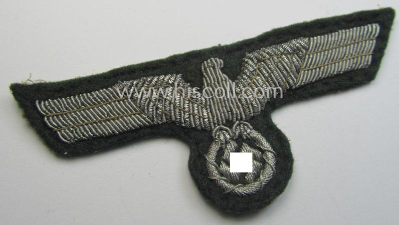 Attractive - and moderately used! - WH (Heeres) officers'-type, hand-embroidered breast-eagle (ie. 'Brustadler für Offiziere') as was executed in bright-silverish-coloured braid as was intended for usage on the various officers'-pattern tunics