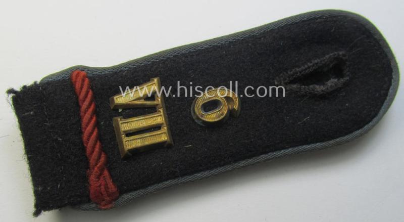 Attractive - albeit regrettably single! - WH (Luftwaffe ie. Hitlerjugend-) related- and unusally 'cyphered', so-called: 'Flakhelfer'-shoulderstrap as was intended a: 'Flakhelfer' (ie. later-war-period, youthful, anti-aircraft staff-member)