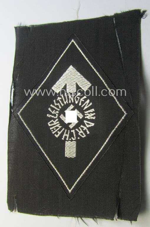 Attractive, HJ- (ie. 'Hitlerjugend') 'Leistungsabzeichen in Silber in Stoff' (or: cloth silver-class youth sports'-badge) as executed in the: 'BeVo'-weave pattern that still retains its period-attached 'RzM'-etiket