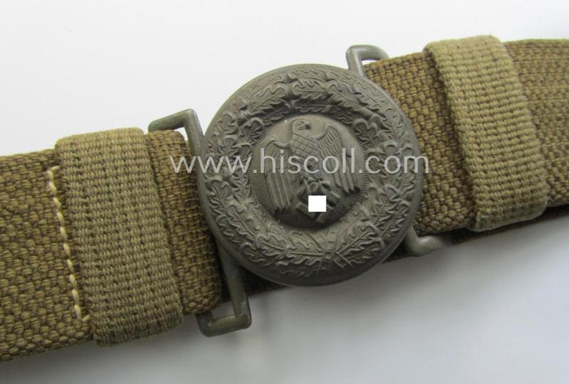 Stunning - hardly used- ie. almost 'mint'! - WH (Heeres) 'tropical-issue'- (ie. DAK- or 'Deutsches Afrika Korps'-related-) webbing-based, officers'-type belt- and buckle set (aka: 'Heeres Tropenfeldbinde für Offiziere')