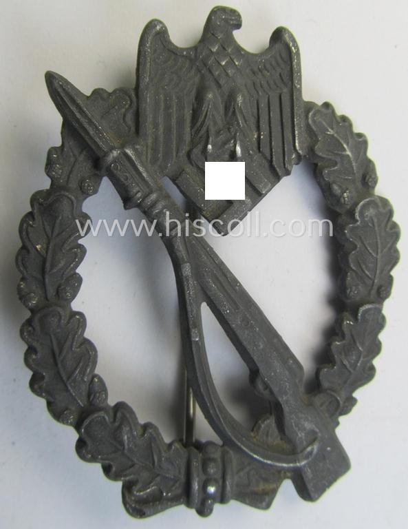 Neat, 'Infanterie Sturmabzeichen in Silber' being a scarcely seen, non-maker-marked- and/or zinc- (ie. 'Feinzink'-) based specimen as was presumably procuded by the desirable: 'Ernst L. Müller'-company