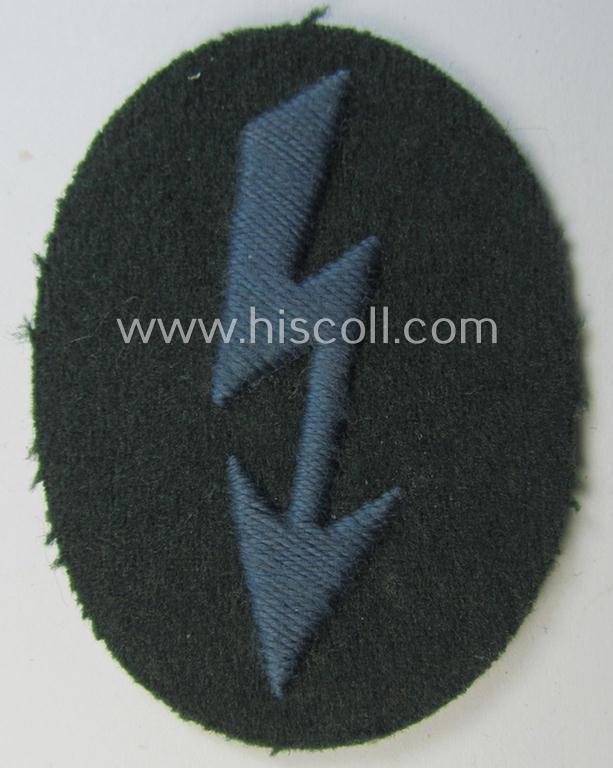 Superb, WH (Heeres) trade- and/or special-career-insignia ie. hand-embroidered 'signal-blitz' being a maker- (ie. 'SC'-) marked example as was specifically intended for a soldier within the: 'Nachschub-Truppen'